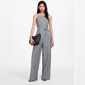 NWT Pleated Wide-Leg Jumpsuit in Pinstripe Linen in Size 8